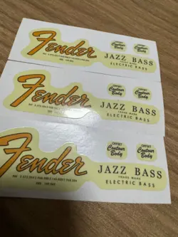 3PCS FENDER JAZZ BASS GUITAR RETRO UV TRANSFER HEADSTOCK RAISED STICKERS DECALS