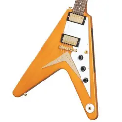 EPIPHONE INSPIRED BY GIBSON CUSTOM 1958 KORINA FLYING V WHITE PICKGUARD AGED NAT
