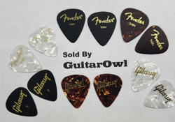 GIBSON FENDER THIN GUITAR PICKS BROWN WHITE BLACK  12 PICKS