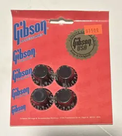 SET OF 4 NOS EMBOSSED BELL KNOBS FOR GIBSON USA HK-010 TOP HAT BLACK (20A)