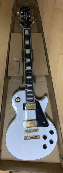 EPIPHONE / INSPIRED BY GIBSON LES PAUL CUSTOM ALPINE WHITE SAFE PACKING!