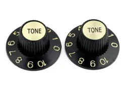 2 TONE BLACK WITCH HAT KNOBS W/ GOLD REFLECTORS FOR GIBSON, CTS FINE SPLINE POTS