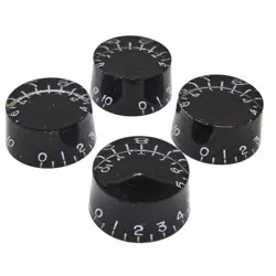 GUITAR KNOBS SET OF 4 BLACK LES PAUL GIBSON 0-10 SCALE TONE AND VOLUME