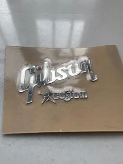 2PCS GIBSON GUITAR BASS NECK HEADSTOCK SELF-ADHESIVE METAL STICKER SILVER