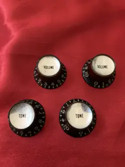 GIBSON 1960S  BLACK REFLECTOR KNOBS SILVER INSERTS LES PAUL ES SG VINTAGE PART