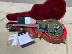 GIBSON OLIVE DRAB ES-335 MOD SHOP W/BIGSBY LEFT HANDED W/ VIDEO