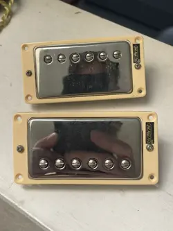 GIBSON TIM SHAW PAF HUMBUCKER GUITAR PICKUP PAIR WITH ORIGINAL SURROUNDS 1980S