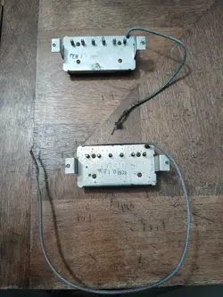 GIBSON TIM SHAW ERA PATENT T TOP HUMBUCKER PICKUPS SET DATED 1978 & 1980.