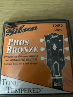 GIBSON PHOS BRONZE ACOUSTIC GUITAR STRINGS TONE TEMPERED 12/52 UNOPENED VINTAGE