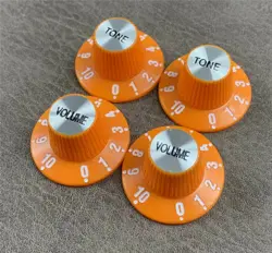 4PCS ORANGE WITCH HAT TOP SILVER INSERTS KNOBS SET FIT GIBSON LP SG ST