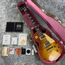 GIBSON CUSTOM SHOP WIDE FLAME 1959 LES PAUL STANDARD REISSUE VOS SUNRISE TEA BUR