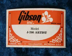 GIBSON J-200 ARTIST SOUNDHOLE LABEL 1974 ISH