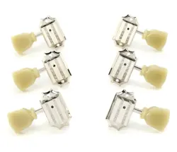 GIBSON DELUXE TUNERS TUNING HEADS VINTAGE NICKEL TULIP GREEN BUTTON 3 PER SIDE