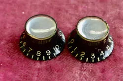 VINTAGE 1960'S GIBSON BLACK REFLECTOR KNOB SET - SG STANDARD ES-335TDC ES335