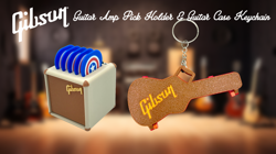 GIBSON GUITAR AMP PICK HOLDER STORAGE RACK & GUITAR CASE PICK HOLDER KEYCHAIN