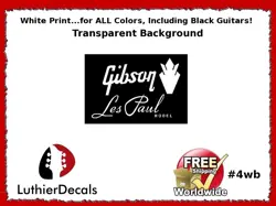 GIBSON LES PAUL MODEL WHITE GUITAR HEADSTOCK DECAL WATERSLIDE INLAY LOGO 4WB