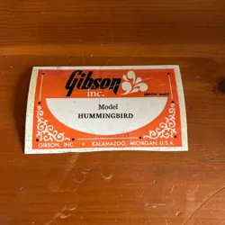 EARLY 1970'S GIBSON HUMMINGBIRD SOUNDHOLE LABEL  NEW OLD STOCK !
