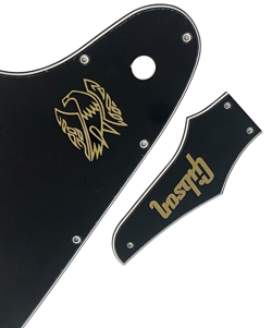 NEW 3 PLY BLACK TRUSS ROD COVER GOLD LOGO FITS GIBSON FIREBIRD GUITAR PICKGUARD