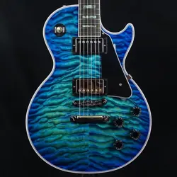 GIBSON CUSTOM SHOP LES PAUL CUSTOM 7A QUILT TOP ABALONE INLAYS TRANS BLUE BURST