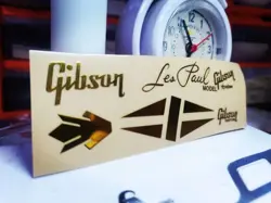 2PCS GIBSON LES PAUL ELECTRIC GUITAR HEADSTOCK SELF-ADHESIVE METAL STICKERS GOLD