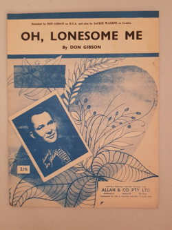 RARE OZ 1958 SHEET MUSIC - OH, LONESOME ME BY DON GIBSON