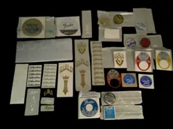 VINTAGE NOS  FENDER, GIBSON, VOX , GUILD JENSEN SPEAKER/ INSTRUMENT DECAL LOT