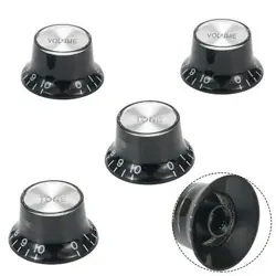 GUITAR 2 TONE 2 VOLUME CONTROL KNOBS SILVER TOP HAT BELL FOR GIBSON LES PAUL SG