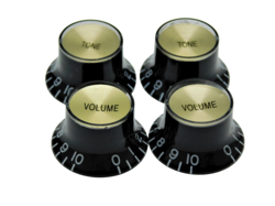 BLACK BELL GIBSON®STYLE GOLD TOP REFLECTOR KNOBS 2 VOLUME,2 TONE 24 SPLINE CTS