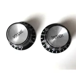 2 KNOBS BLACK INCH SIZE GIBSON STYLE TOPHAT VOLUME SILVER REFLECTOR CAP
