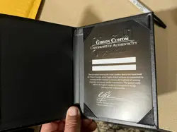 GIBSON CUSTOM SHOP COA BLACK CERTIFICATE OF AUTHENTICITY