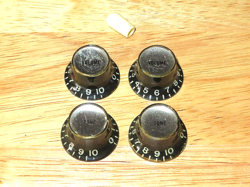 GIBSON 1976 BLACK SILVER REFLECTOR TOP HAT GUITAR CONTROL KNOBS