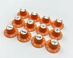 SET OF 4 ORANGE WITCH HAT KNOBS W/ SILVER INSERTS FITS GIBSON, CTS SPLIT SHAFT