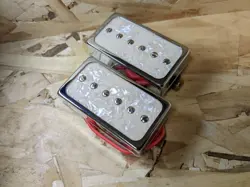 GIBSON P-90 TYPE HUMBUCKER SIZED PICKUP SET OF 2 WHITE PEARLOID SILVER COVER F/S