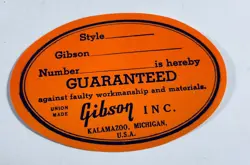 GIBSON ORANGE LABEL - NEW OLD STOCK PAPER DECAL GUITAR PARTS