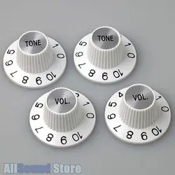 SET OF 4 WHITE WITCH HAT KNOBS W/ SILVER REFLECTORS FITS GIBSON CTS SPLIT SHAFT