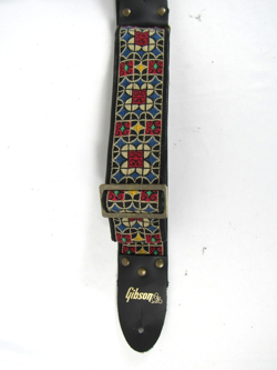 GIBSON GUITAR STRAP HIPPIE DESIGN WOVEN FRONT LEATHER BACK METAL BUCKLE