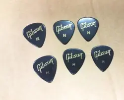 LOT OF 6 GIBSON BLACK /GOLD FOIL HEAVY GAUGE GUITAR PICKS