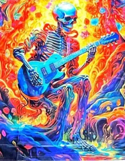 TIE DYE TSHIRT T-SHIRT SZ XL SKELETON GIBSON LES PAUL PSYCHEDELIC GRATEFUL DEAD