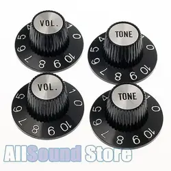 SET OF 4 BLACK WITCH HAT KNOBS W/ SILVER INSERTS FITS GIBSON, CTS SPLIT SHAFT