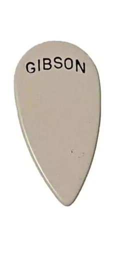 VINTAGE GUITAR PICK-GIBSON-360 -WHITE-CELLULOID-ARCHED LOGO- HEAVY- UNUSED