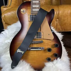GIBSON BLACK LEATHER GOLD LOGO GUITAR STRAP