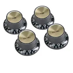 GIBSON GUITAR KNOBS TOP HAT STYLE BLACK/GOLD GENUINE 2V/2T 4 PIECE PRMK-020 NEW