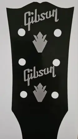 2  GIBSON HEADSTOCK LOGOS &  2 CROWN, DIE-CUT  SILVER VINYL DECAL - OEM SIZE USA