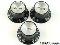 3 USA GIBSON 70S FLYING V MODEL CONTROL KNOBS VOLUME TONE GUITAR PARTS BLACK