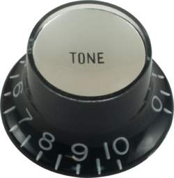 KNOB - TOP HAT, BLACK WITH SILVER CAP, GIBSON STYLE / VOLUME