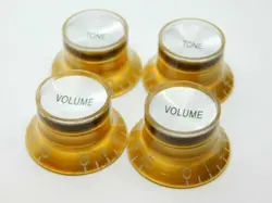 GOLD BELL GIBSON®STYLE CHROME TOP REFLECTOR KNOBS 2 VOLUME, 2 TONE 24 SPLINE CTS