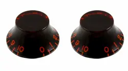 (2) BLACK RED TINT BELL KNOBS FOR GIBSON® GUITAR/BASS W/CTS POTS PK-0144-026