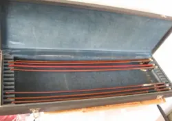 VIOLIN CASE & 7 VINTAGE BOWS-EBONY FROG, NOT STRUNG, PEARL, SILVER WINDING