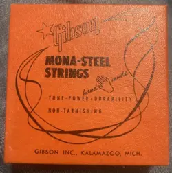 (5) VTG HAND MADE GIBSON MONA-STEEL - 5 UNUSED HAWAIIAN GUITAR STRINGS E OR 6TH