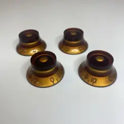 GUITAR GIBSON LP STYLE AMBER EMBOSSED TOP HAT BELL KNOBS SET OF 4